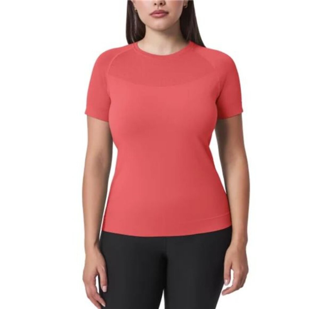 Mondetta Women's Short Sleeve Fitted Active Seamless T-Shirt (Pink, X-Large)